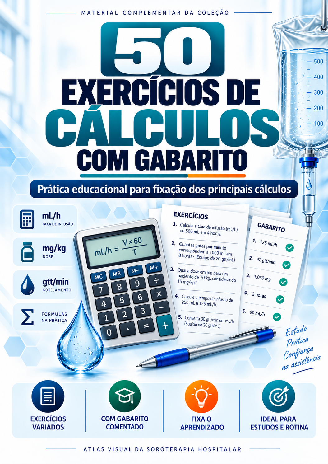 Capa do bônus 50 Exercícios de Cálculos com Gabarito