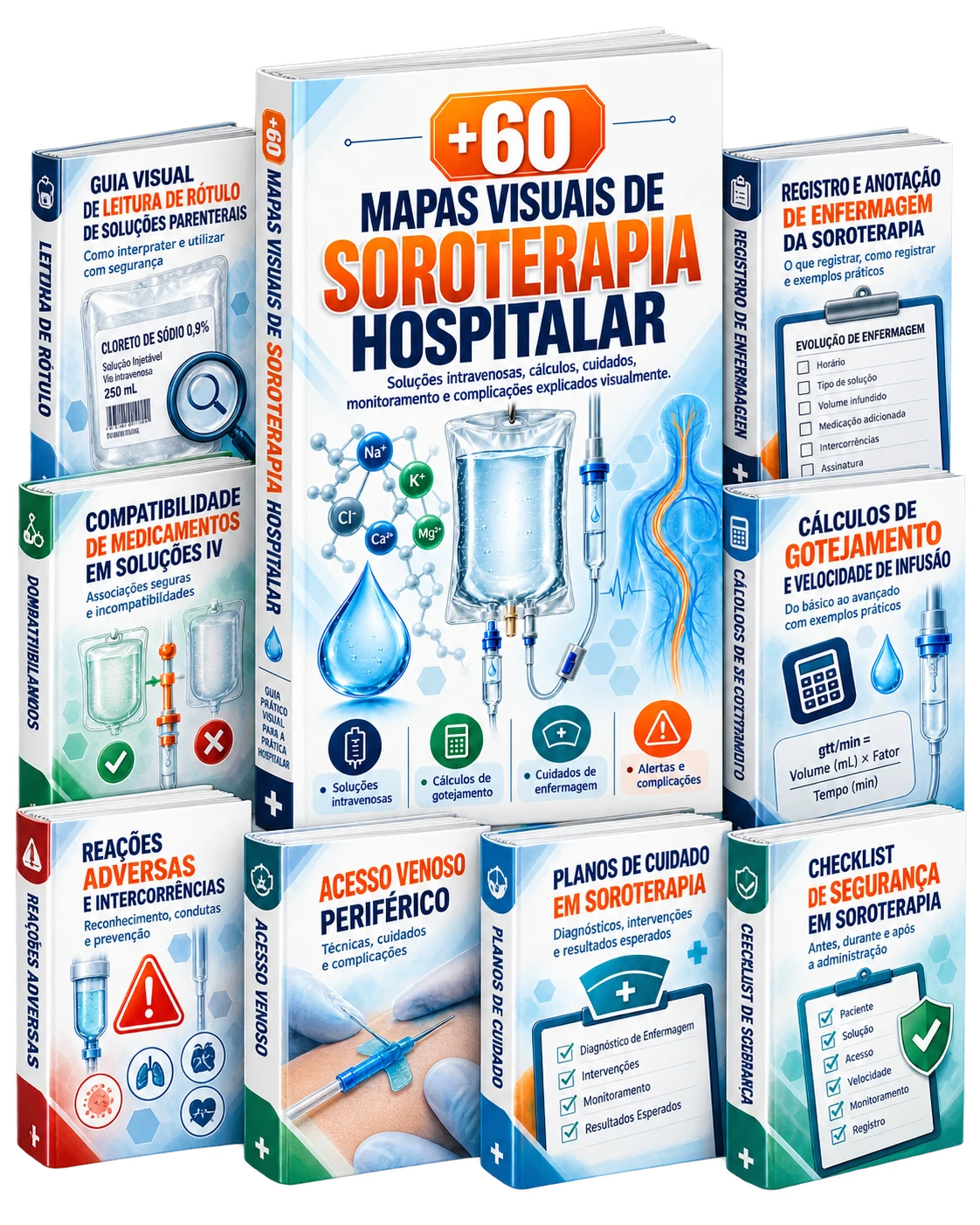 Mockup do Atlas Visual da Soroterapia Hospitalar com fichas abertas